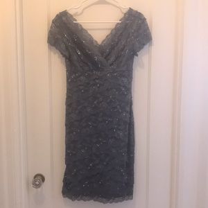 Stunning accented lace dress, V-neck, cap sleeves